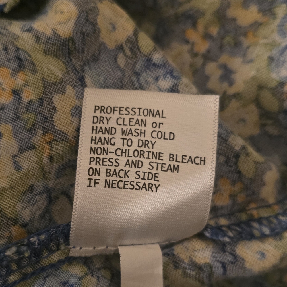 Jones New York Floral Blouse Blue Green Tie Sleeve Sheer Work Boho Top 1X - Picture 5 of 5